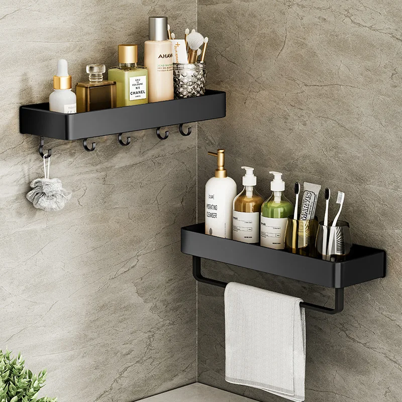 Bathroom Shelf No Drill Organizer Shower Storage Rack Black Corner Shelves Wall Mounted Aluminum Toilet Shampoo Holder