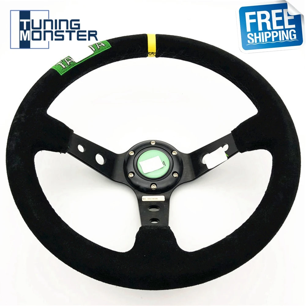 

350mm Suede Leather Racing 6-Hole Steering Wheel 14 inch Universal Aluminum Frame 6 Bolt Car Steering Wheel with/ Horn Button