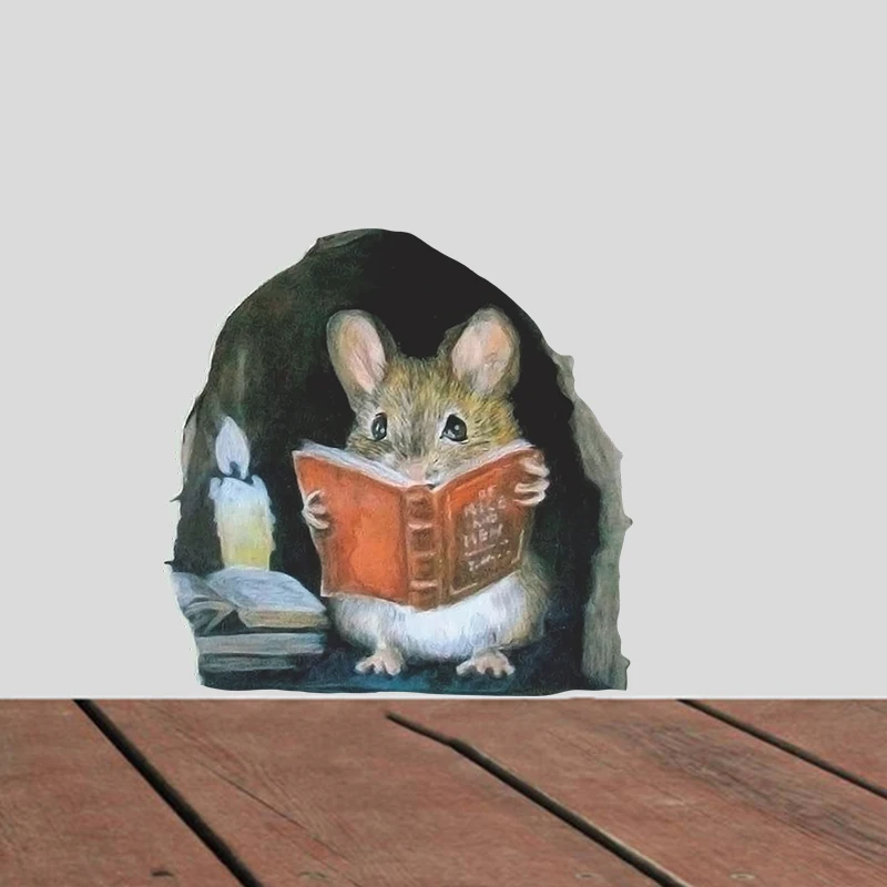 Description Picture 3 of item3PC Realistic Reading Mouse Hole Stickers for Corner Stairs Funny Room Decor Pvc Wallpaper for Home Decoration Wall Decal