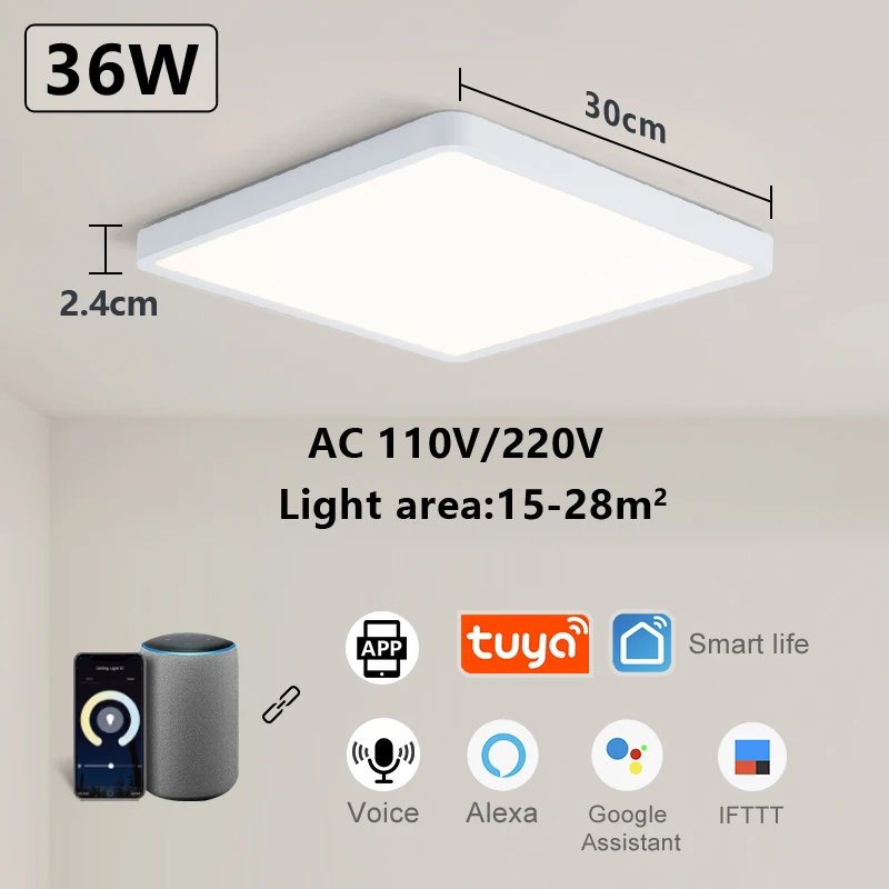 recessed ceiling spotlights MARPOU Tuya Smart LED Ceiling lamp Wood Grain App Voice Control Alexa/Google Remote Control Square Ceiling Lights Living room bathroom downlights LED Downlights