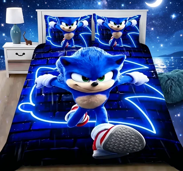 Housse de couette 3D exquise avec motif de dessin animé Sonics, ensemble de literie à impression numérique, couette, lit, cadeau pour les jeunes, les filles et les garçons 1