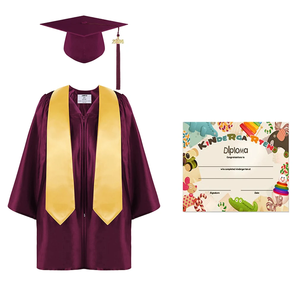 Conjunto de uniforme de toga y birrete de graduación para jardín de infantes, disfraz de cosplay con insignia de 2024, borla y graduación