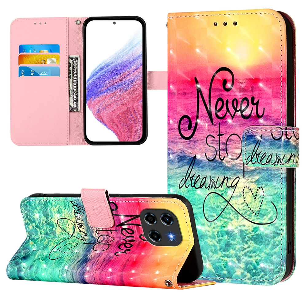 Chic Printed Patterns Wallet Case with Card Holder & Strap - Shockproof Leather Phone Cover