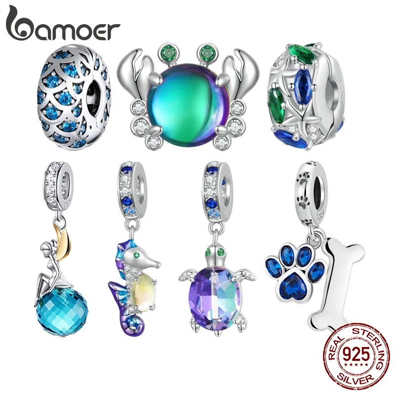 

Bamoer 925 Sterling Silver Dreamy Oecan Series Dazzling Crab Beads Seahorse Pendant Charms for Women Bracelet and Necklace DIY
