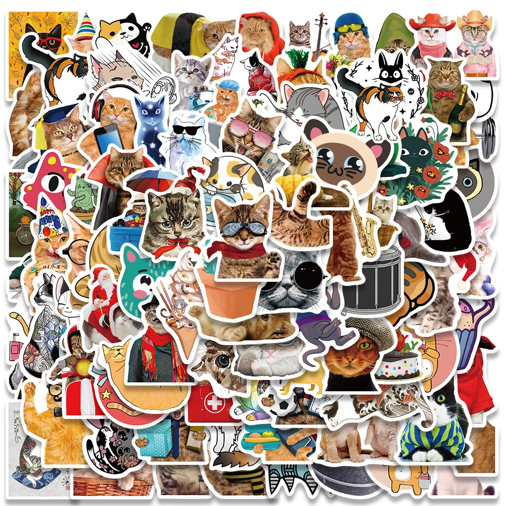 

10/30/50/100 шт., милые Мультяшные животные, кошки, наклейки s Kawaii, эстетические наклейки «сделай сам», ноутбук, багаж, автомобиль, забавные наклейки с мемом для детей, игрушка