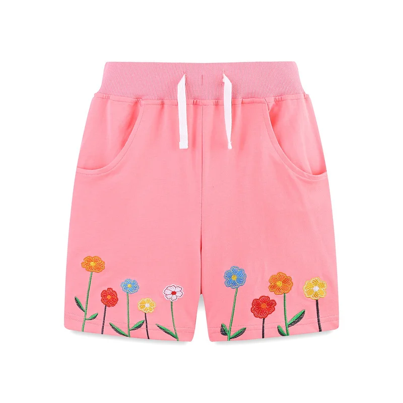 Jumping Meters 2-7T Summer Shorts For Boys Girls Pockets Flower Applique Baby Drawstring Toddler Short Pants Fashion Kid Clothes
