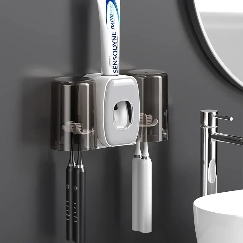 Toothbrush Holder With Cup Holder Toothpaste Dispenser Toothbrush Storage for Home Bathroom Accessories Without Drilling