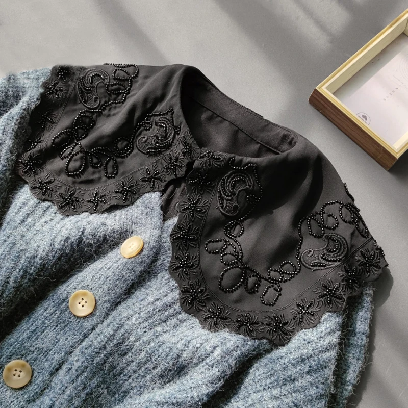 

Hanmade Beads Black Detachable Collar Neck Tie Fake Collar Shirt Blouse Tops Removable Nep Kraagie Faux Col False Collar