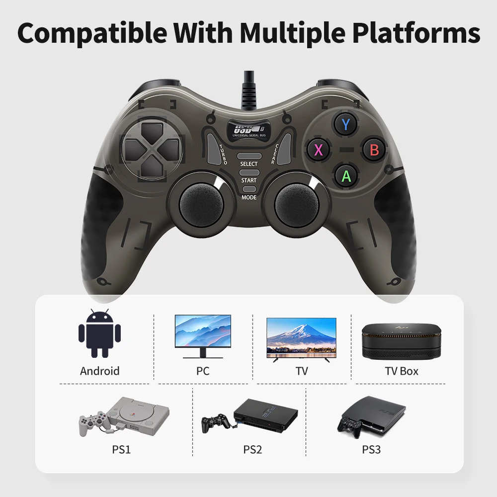 Wired Game Controller With 360° 3D Joystick For PS3/PS2/PS1/Steam/Game Console/TV/Laptop Gamepad With Vibration &Turbo Function - 2