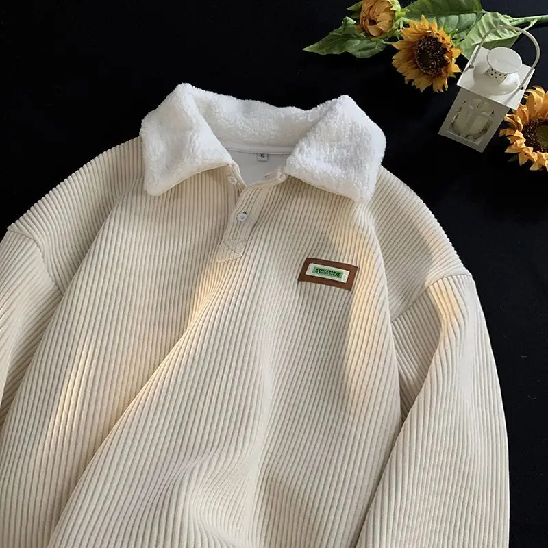 

Korean vintage corduroy Hoodie Fashion American Y2K Street Hip Hop Men and Women Personalized Simple Fashion Oversized Hoodie
