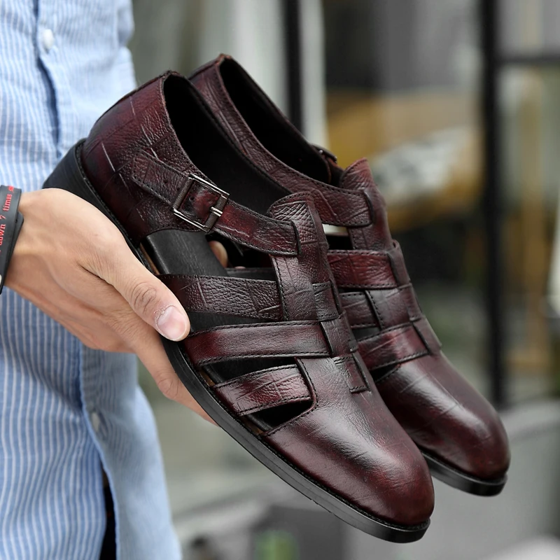 

High Quality Mens Rome Sandals Breathable Men Sandals Genuine Leather Outdoor Summer Shoes Comfy Beach Flats Luxury Casual Shoes