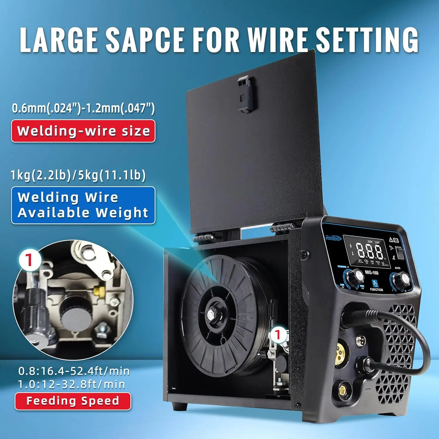 Dual Voltage 160Amp Powerful MIG Welder,Gas MIG/Gasless Flux Core MIG/Stick/Lift TIG/Spool Gun 5 in 1 Multiprocess Welding Machi