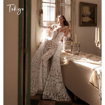 Tokyo White Sexy Illusion Mermaid Customized Wedding Party Off the Shoulder Court Train Bridal Gown Lace Embroidery Wedding Gown 1