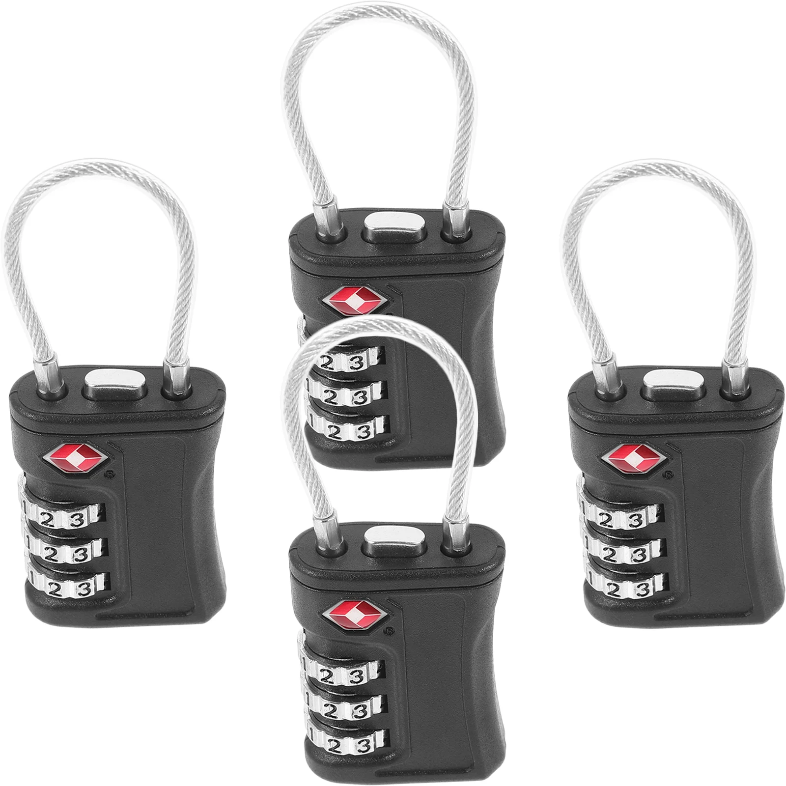 

4pcs Portable TSA Approved Security Cable Luggage Lock 3- Combination Password Lock Padlock (Black)