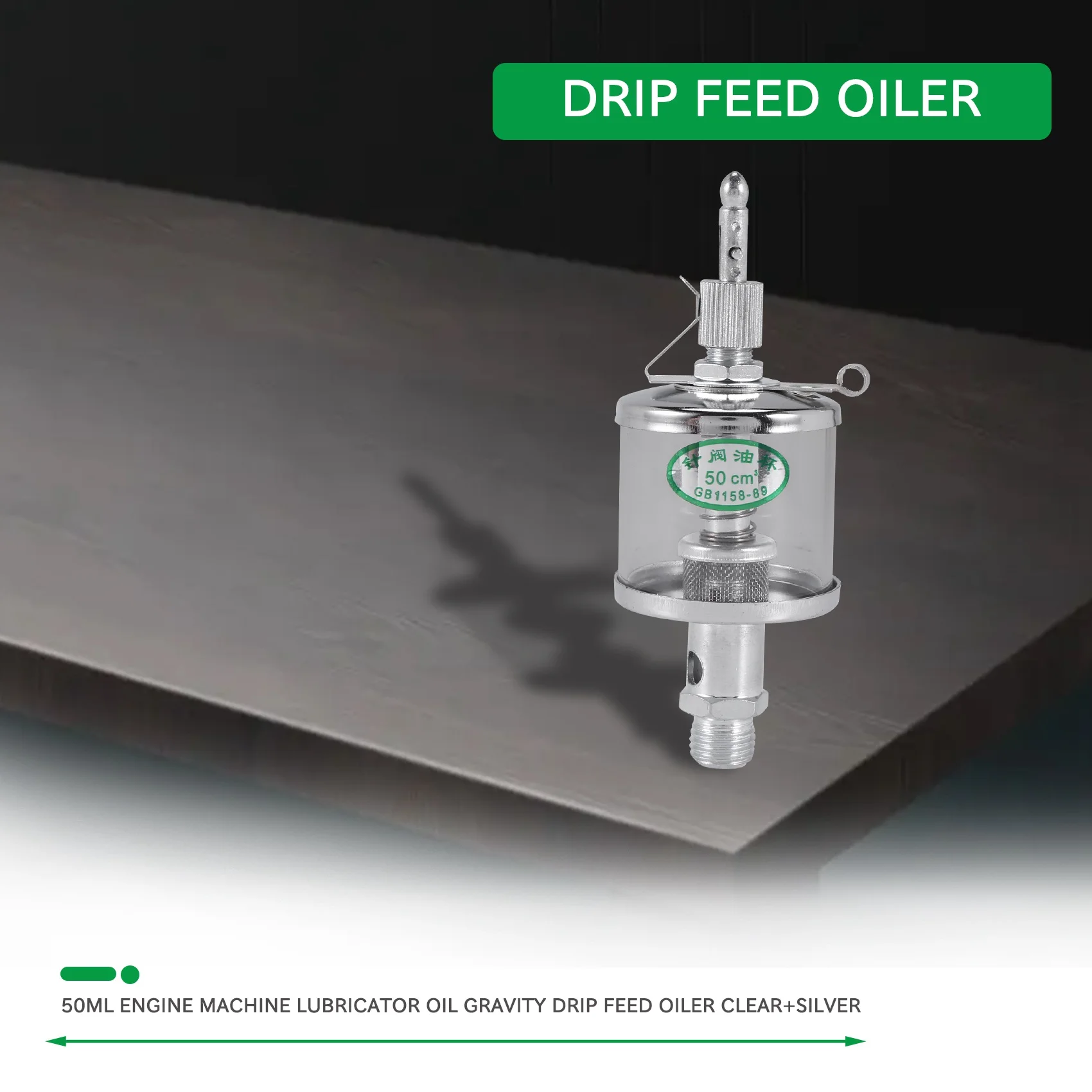 50mL Engine Machine Lubricator Oil Gravity Drip Feed Oiler Clear+Silver