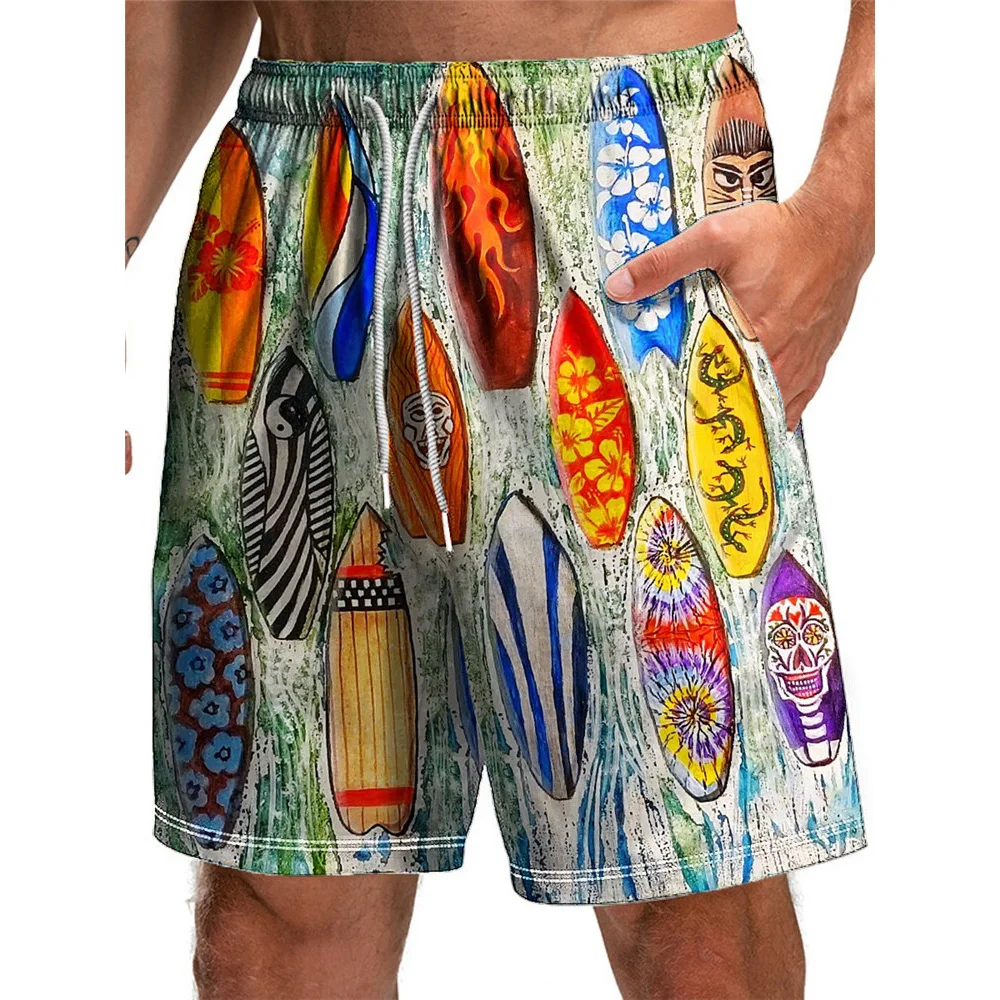 HXFashion Men's Shorts American Independence Day Flag Printed Board Shorts Polyester Pockets Pants Sportswear Men Clothing