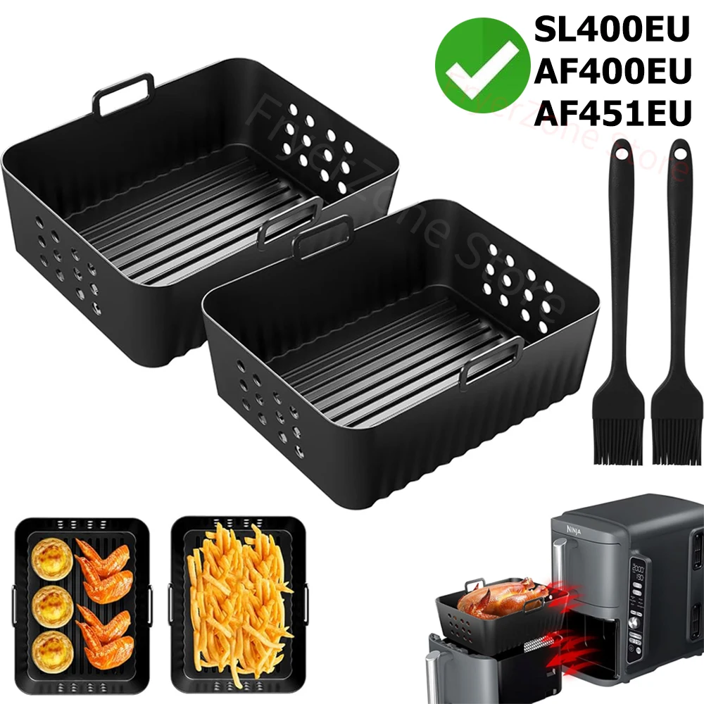 Air Fryer Silicone Tray 2Pcs Air Fryer Silicone Mold for Ninja AF400EU AF451EU Double Stack XL SL400EU Reusable Baking Tray for Dual Zone 9.5L Airfryer