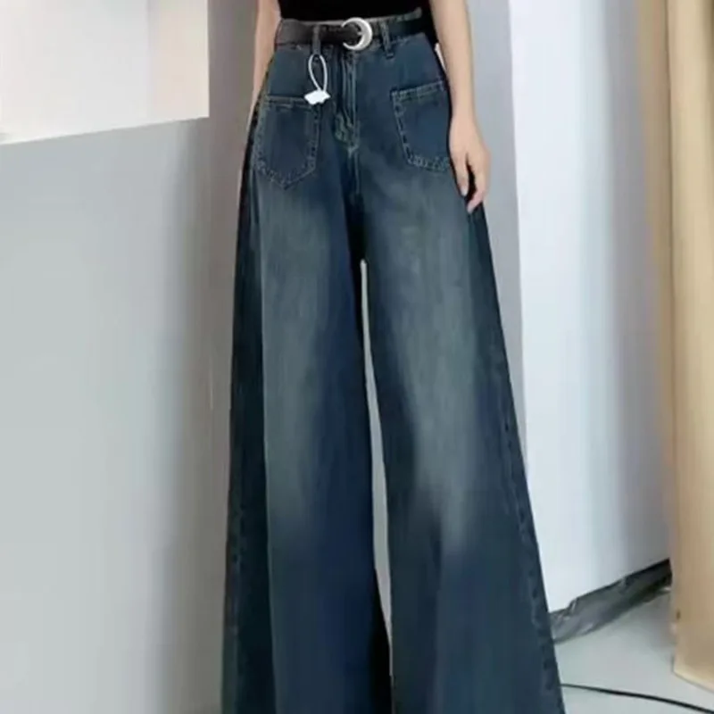 Denim Planet Wash Vintage 2024 New Summer Women's Jeans High Waist Loose Fit Fit Straight leg Jeans