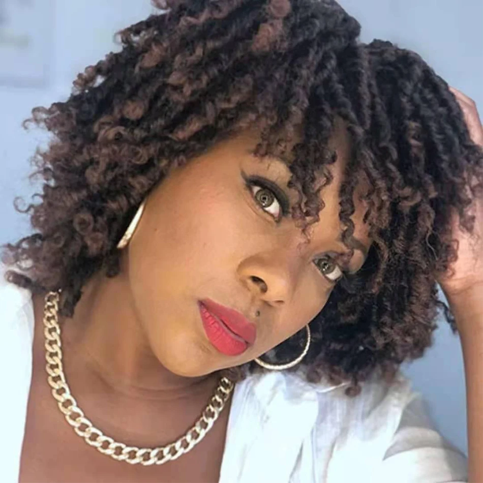 

Short Bob Wigs Afro Curly Wig Synthetic Hair Dreadlock Braided Wigs For Black Women Black Brown African Braids Wig Glueless