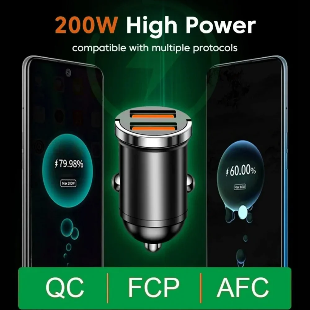 Car Charger 200W Dual USB Pull Ring Fast Charging Car Phone Charger Adapter For iPhone 16 Xiaomi Samsung Huawei Mini