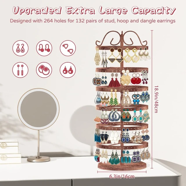 6 Tier Rotating Earring Holder Organizer, Adjustable Metal Earring Display  Stand