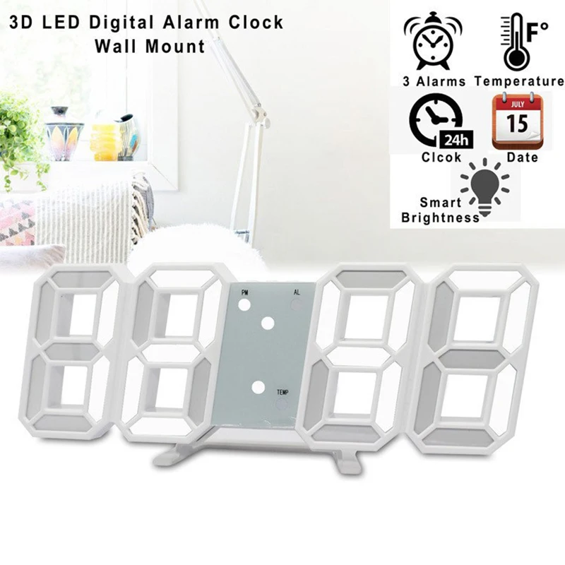 LED Alarm Clock 3D Mini Clock LED Digital Wall Clock Desk Electronic Alarm Living Room Wall DIY Kitchen Timer
