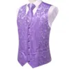 Elegant Purple Silk Mens Vests Tie Fashion Paisley Jacquard Sleeveless Jacket 4PC Hanky Cufflink Paisley Suit Waistcoats Wedding 5