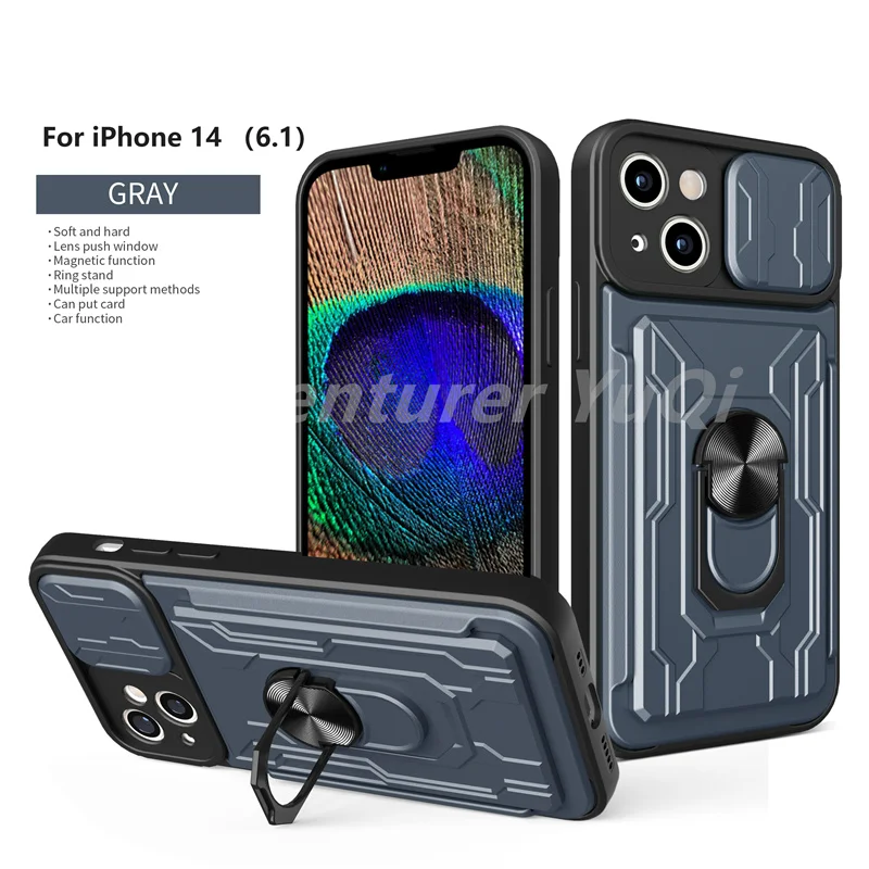 Shockproof Bumper Armor Case for iPhone 14 13 12 11 Pro Max Military-Grade Drop Protection Ring Kickstand Card pocket X XS XR cute iphone xr cases