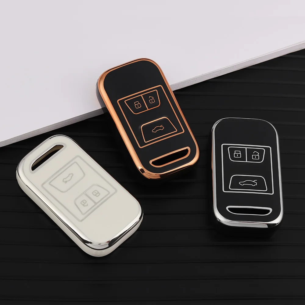 Durable 3-Button TPU Car Remote Key Fob Cover with Case Holder Protector