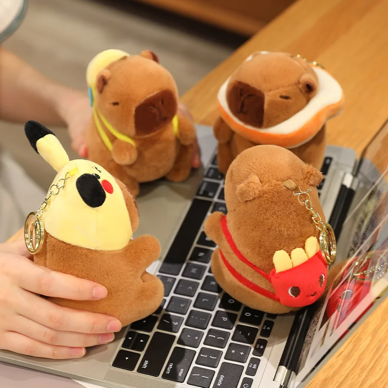 Capybara Plush Toy with Hat Simulation Capibala Plushies Cosplay Pikachu Stitch Kuromi Doll Stuffed Animals Bag Pendant Gift