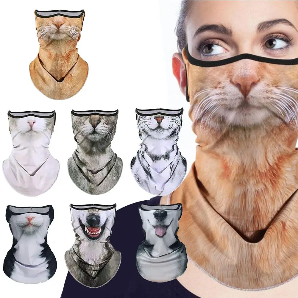3D Animals Magic Scarf Bandana Breathable Neck Warmer Hanging Ear Outdoor Sports Triangle Face Mask Neckerchief Cycling Headgear