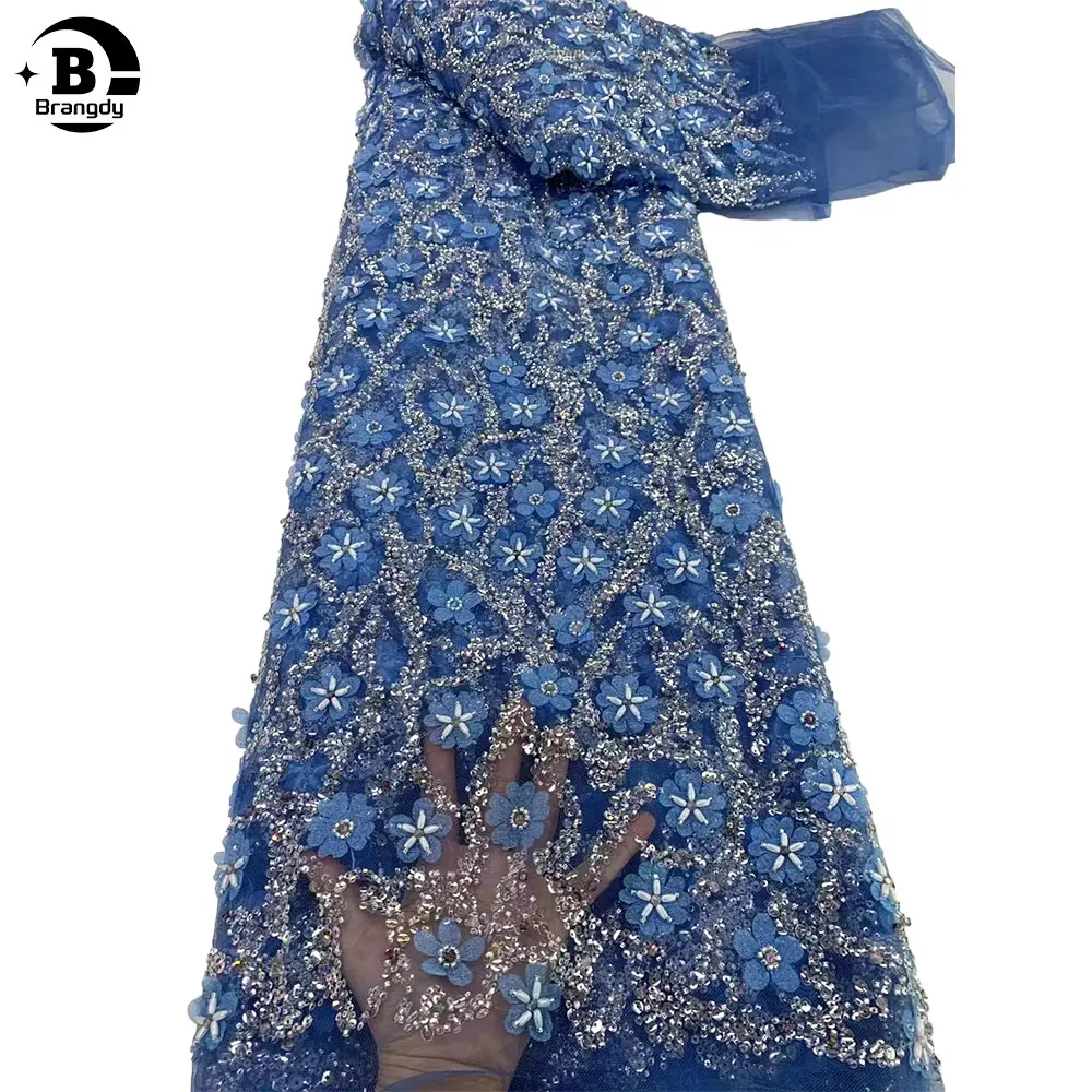

Latest African Lace Fabric 2024 Embroiderey Sequins Beads French Tulle Laces Fabric For Nigeria Wedding Party Dress Sewing X8022
