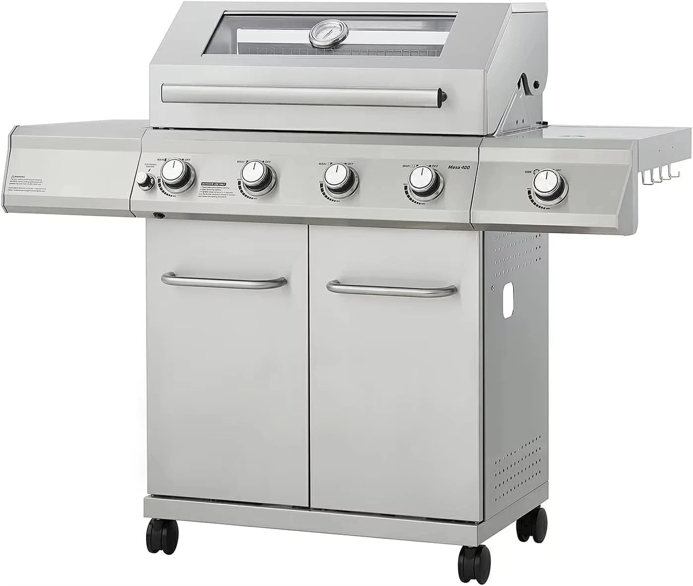 Monument Grills Larger 4-Burner Propane Gas Grill Stainless Steel Heavy-Duty Cabinet Style with Knob Controls & Side Burner 6