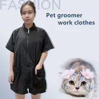 Pet Groomer Work Clothes Pet Shop Uniform Dog Grooming Clothes Waterproof Gown Hair Salon Anti Hair Smock Hairdresser Robe Y0621 1