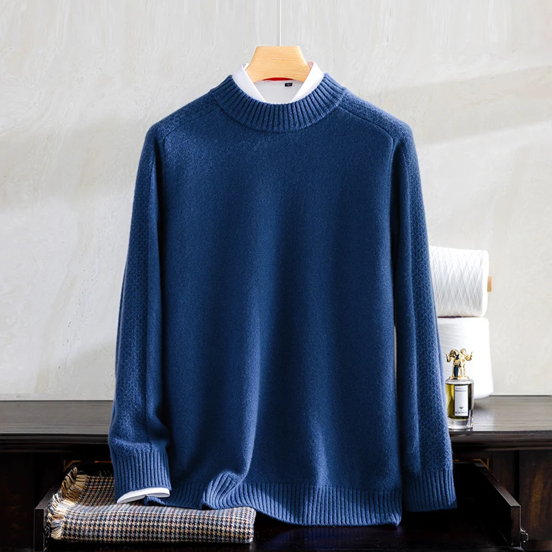 

New autumn and winter 100% goat cashmere sweater men's solid color knit top half turtleneck easy to match sweater