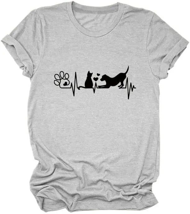 

Print Heartbeat Shirt- Print T-Shirt, Cat Paw Print T-Shirt, Dog Mom T-Shirt