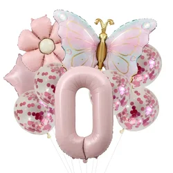 Pink Butterfly Foil Balloons for 5th Birthday Party Décor (Number set 0)