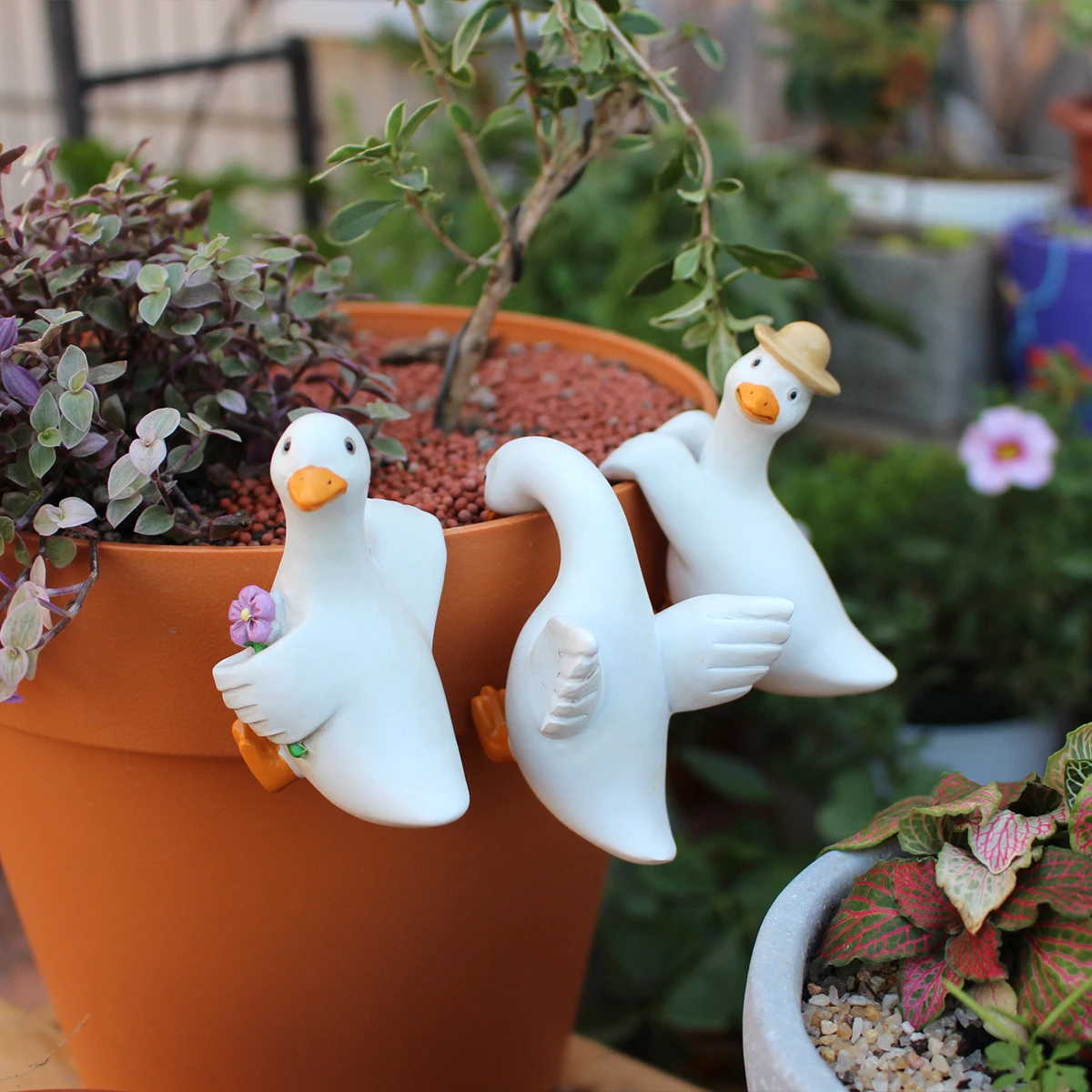 3 Enten-Anhänger, Garten-Bonsai-Dekoration Tieranhänger, Kunsthandwerk aus Harz