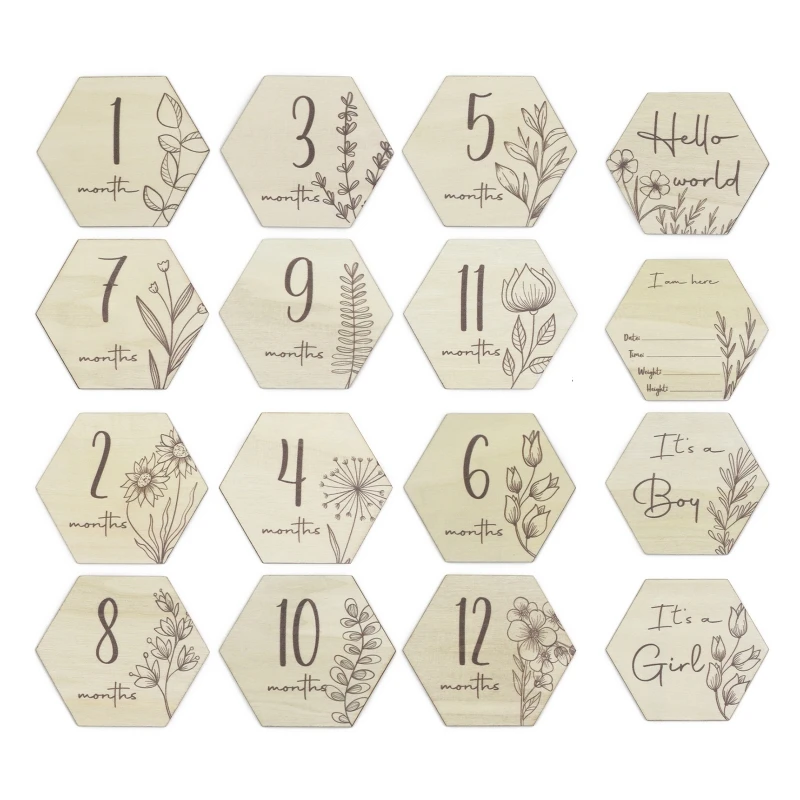 

Green Leaf Monthly Photo Card Milestone Card Newborn Growth Record Smudge Free Wooden Engrave Card Shower Gift