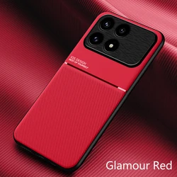 Shockproof Magnetic Car Holder Leather & Silicone Protective Case for Poco F7 (Glamour Red)