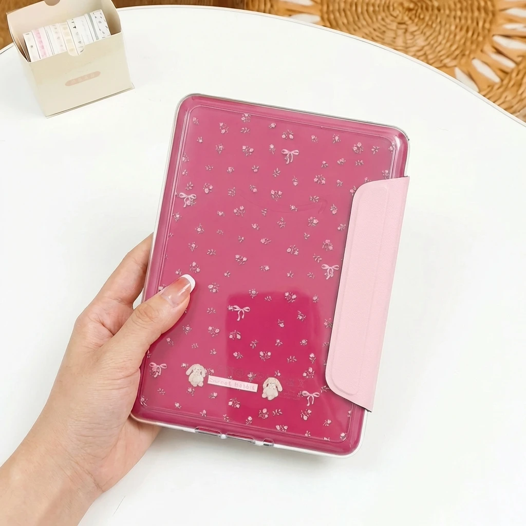 Magnetic Detachable Clear Acrylic Cover with Pink Girly Pattern and Auto Wake/Sleep Feature