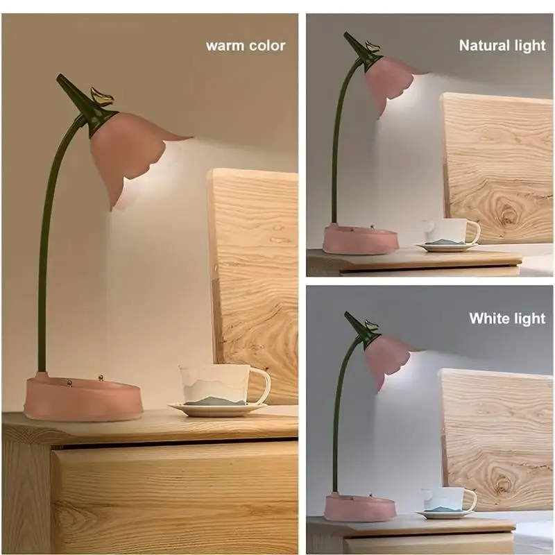 Rechargeable LED Table Lamp Adjustable Goose Shin Touch 3-speed Dimming Kids Reading Eye Care Indoor Decorative Night Lamp Gifts 6