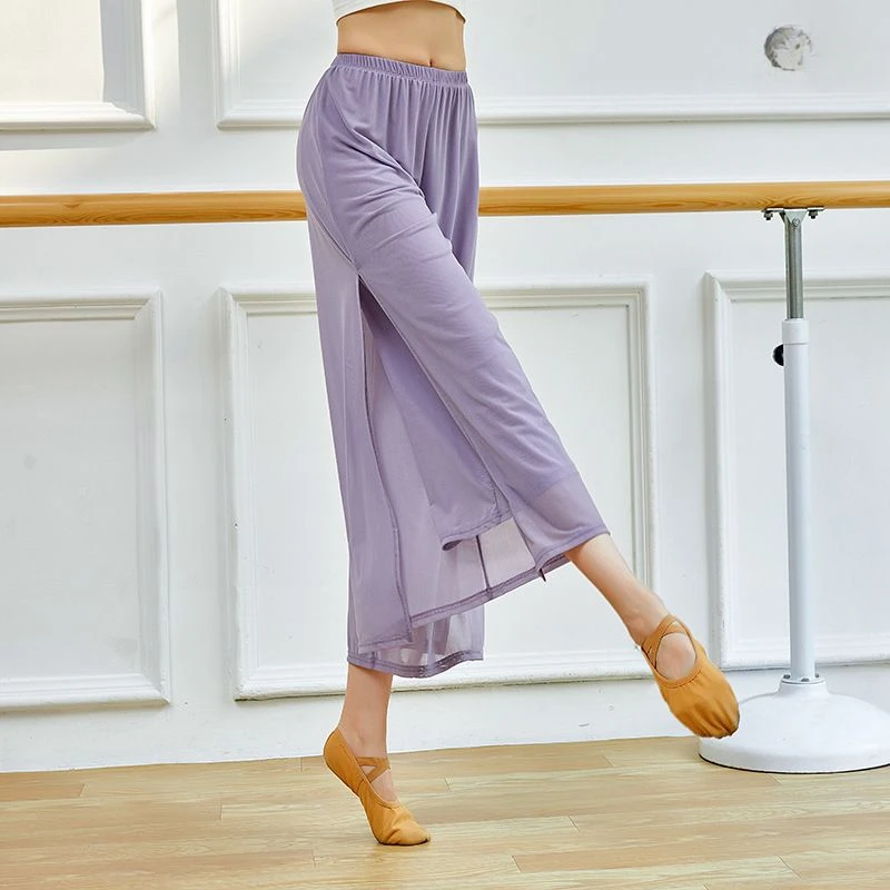 Straight Leg Pants Women'S Lightweight Chiffon High Elastic Waist Trousers Slit Wedding Cocktail Culottes Women'S Pants W47