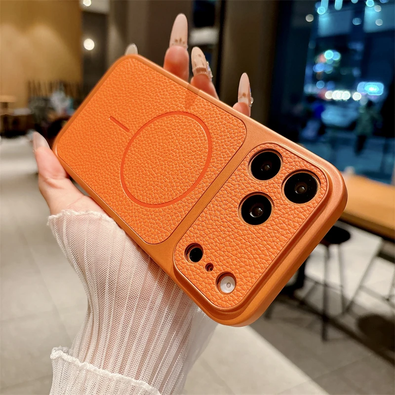Magnetic Wireless Charging Case For Iphone Pro Max With Lychee Leather Texture And Shockproof Protection_voghion.com
