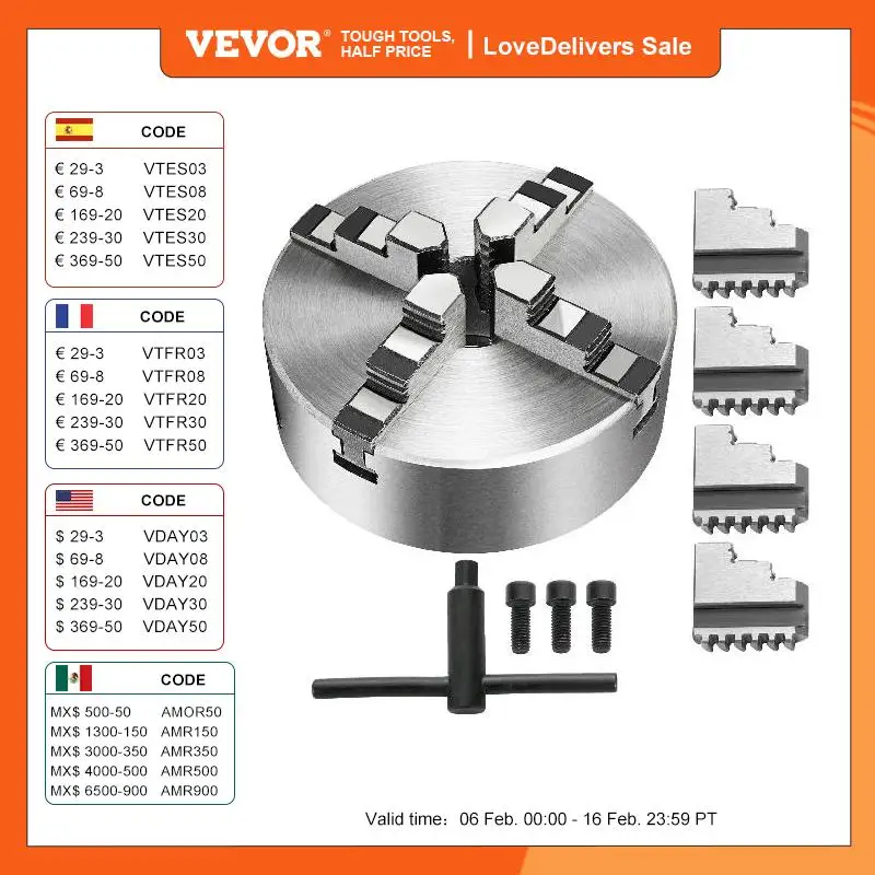 Vevor Mandrino A 4 Griffe Per Tornio In Metallo, K12-125 Precisione 0,07 Mm 3-M8 Mandrino Autocentrante Del Tornio Acciaio 40Cr Per La Tornitura Gener