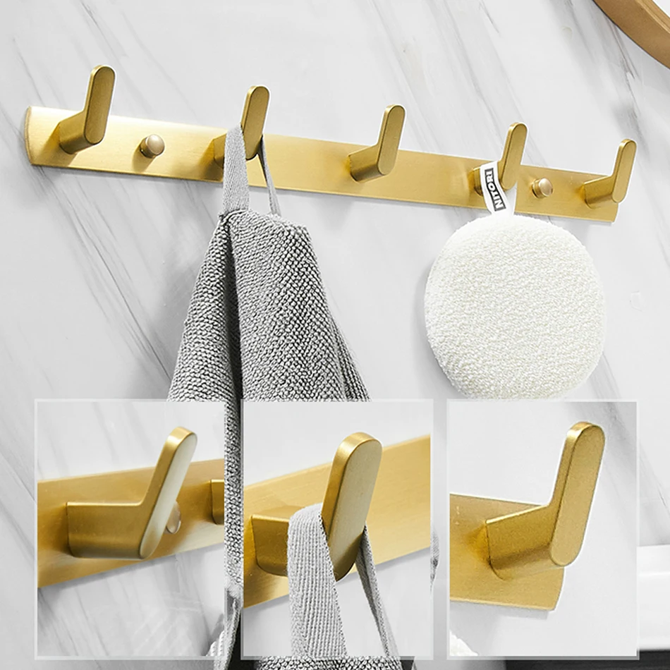 Aluminum Robe Hook Brushed Gold White Black Creative 3 4 5 6 Row Wall Hook  for Bathroom Kitchen Home Decor Coat Towel Key Holder