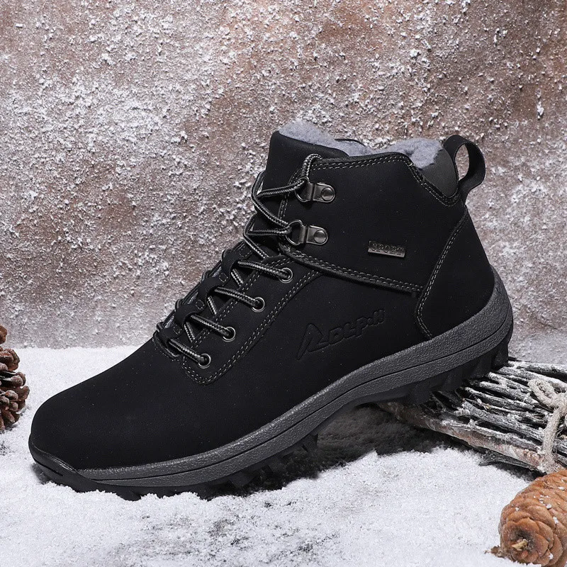 Winter Warm Fur Hiking Walking Shoes Unisex High Top Outdoor Suede Men's Trekking Sneakers Fashion Pink Plush Snow Boots Women