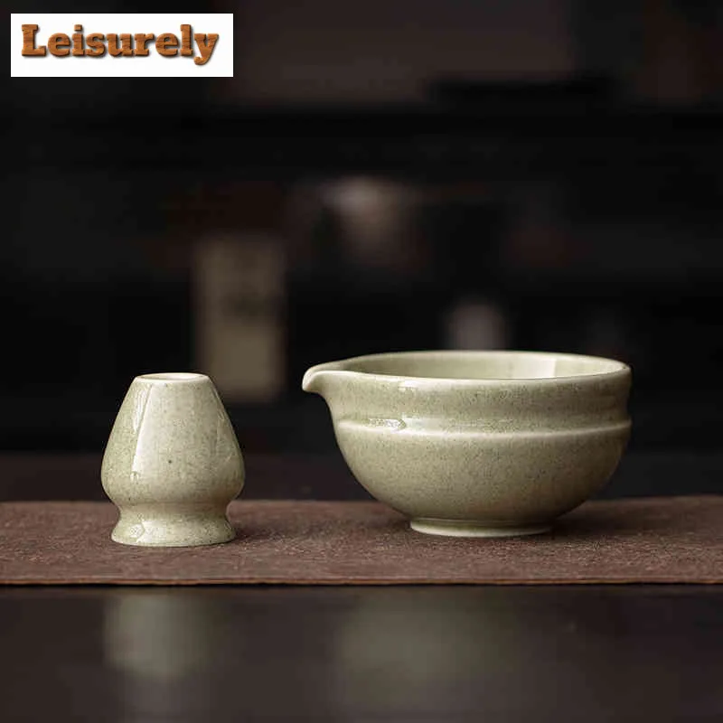 2pc/set Kiln Change Green Matcha Tea Set With Ceramic Bowl Bamboo Matcha Whisk Holder Tea Sets Tea-making Tools Accessories Gift