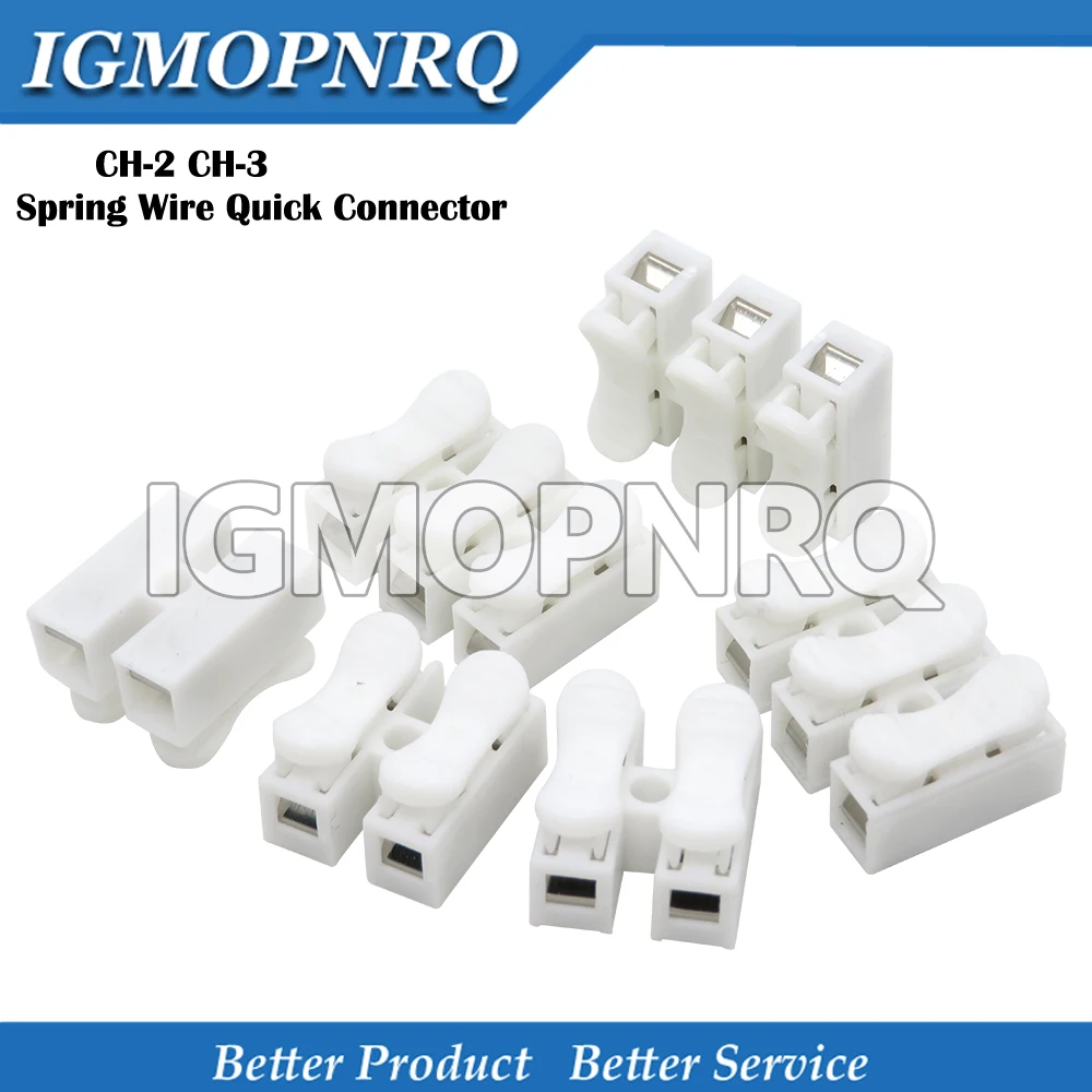 10Pcs Ch-2 Ch-3 Spring Wire Quick Connector 2P 3P Electrical Crimp Terminals Block Splice Cable Clamp Easy Fit Led Strip