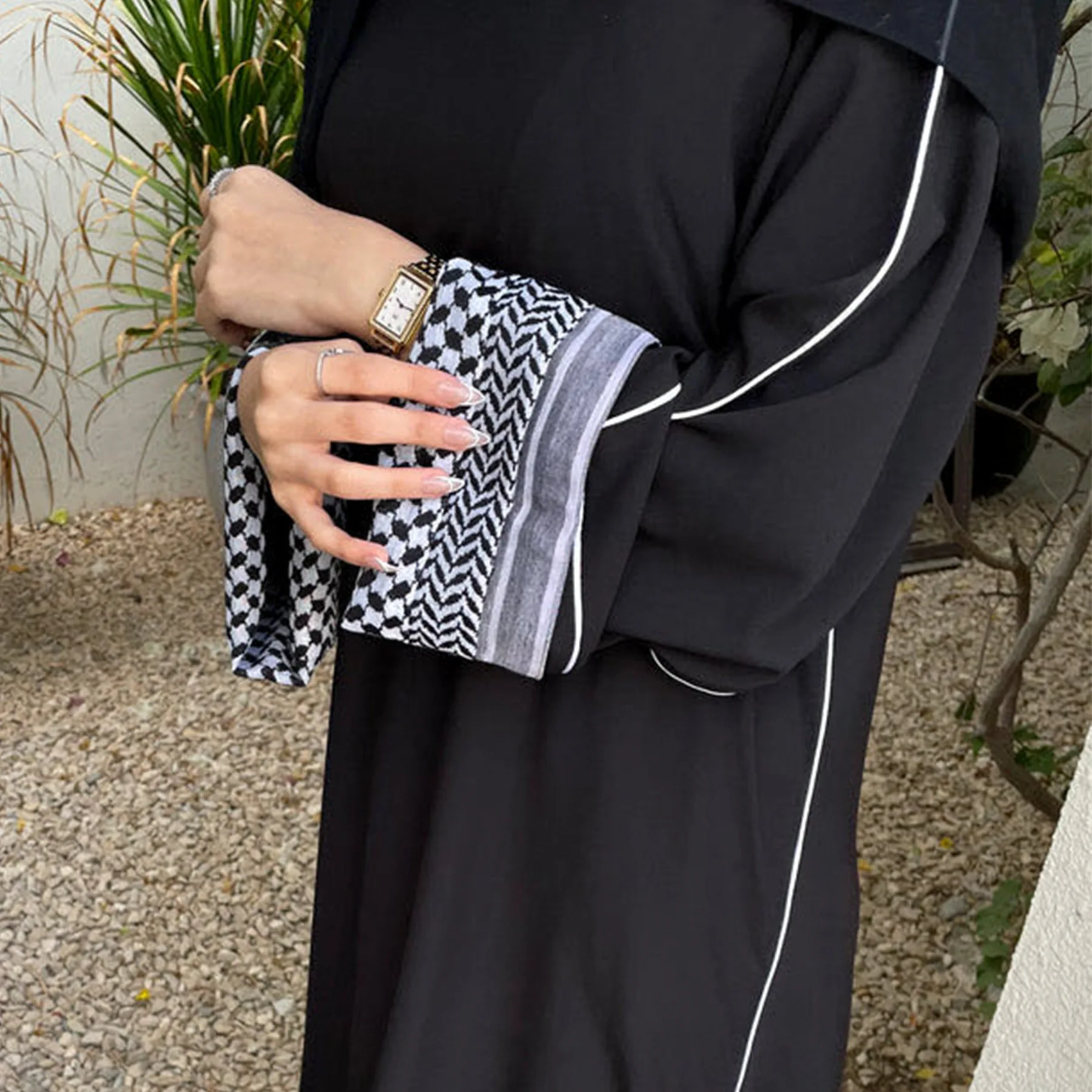 Palestinian Linen Closed Abaya Dress Muslim Printed Arab Keffiyeh Abayas for Women Dubai Luxury Ramadan Islam Kaftan Hijab Robe